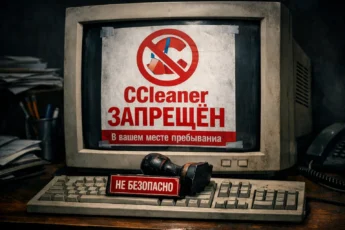 Предупреждение о запрете CCleaner на экране монитора с печатью «не безопасно» на клавиатуре.